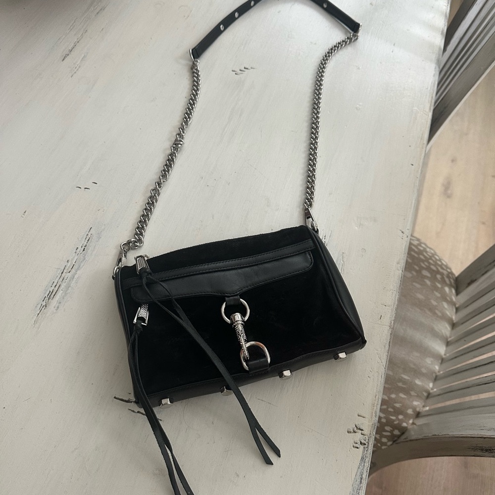Rebecca Minkoff black leather and suede crossbody purse